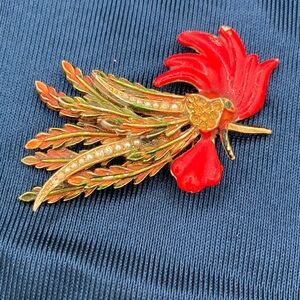 Vintage Arthur Pepper Enamel & Gold Peacock Feather Earrings Brooch